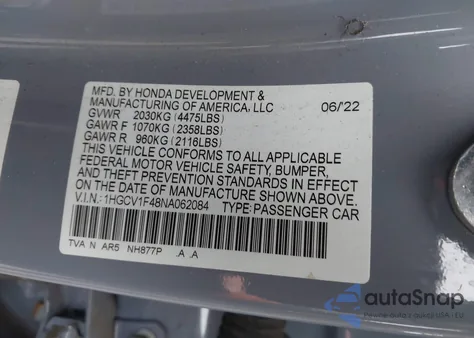 2022 Honda Accord Sport Special Edition z USA, uszkodzony, nr VIN 1HGCV1F48NA062084